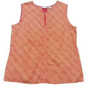 Liz Claiborne orange white geometric 100% cotton sleeveless Blouse Size XL